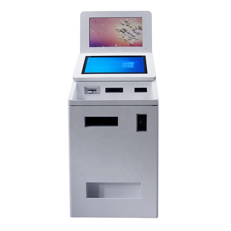 Ukuran Layar Ganda Pembaca Kartu QR Pemindai Uang Tunai dan Pengeluaran Koin Mesin Kios ATM Pembayaran Layanan Mandiri